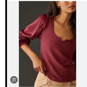 Maeve Anthropologie Ribbed Tiered Sleeve Top Medium layered‎ staple workwear